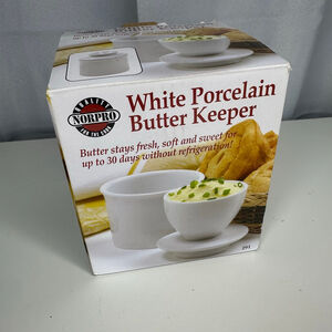 New in Box NORPRO White Porcelain Butter Keeper / Butter Bell